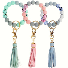 Yiflin Silicone Beaded Wrist Keychain For Women Girl