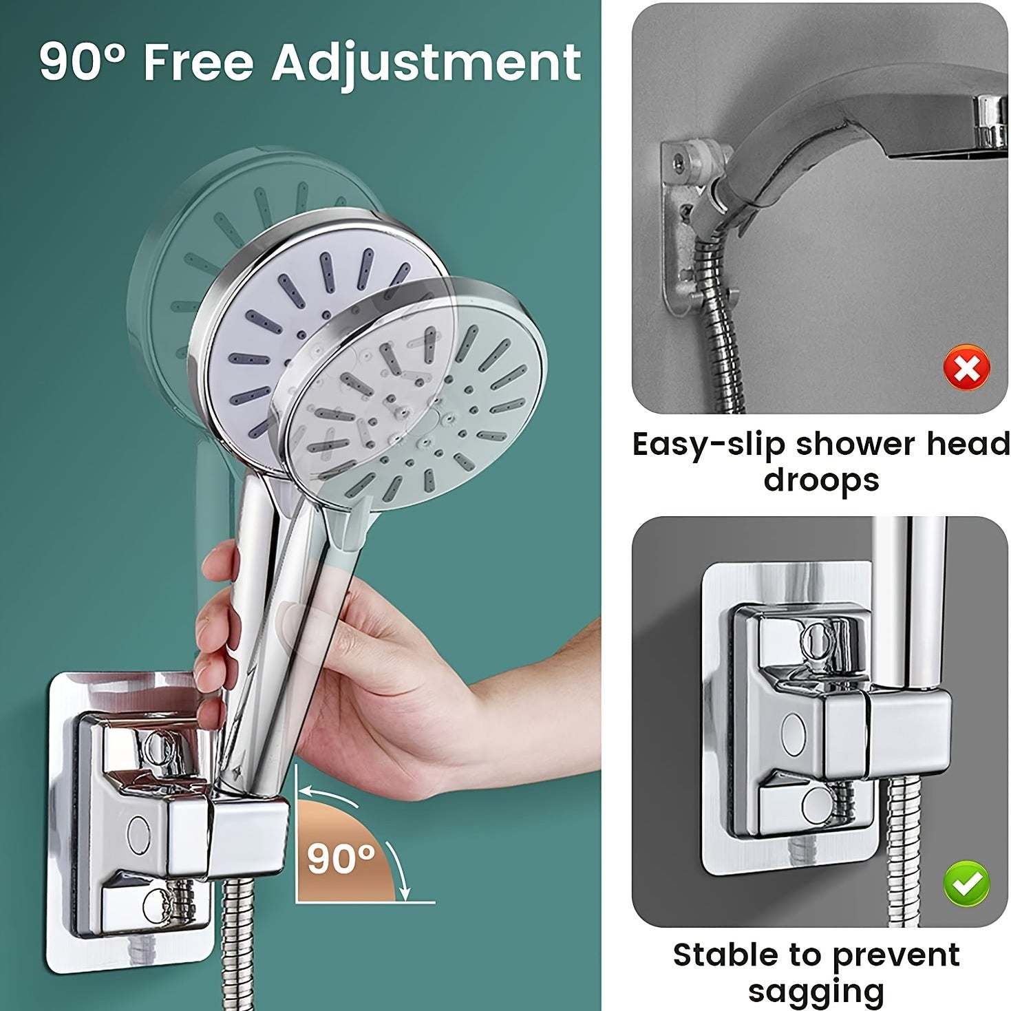 Adjustable Handheld Shower Wand Holder, No Drilling Wall Mount Bracket
