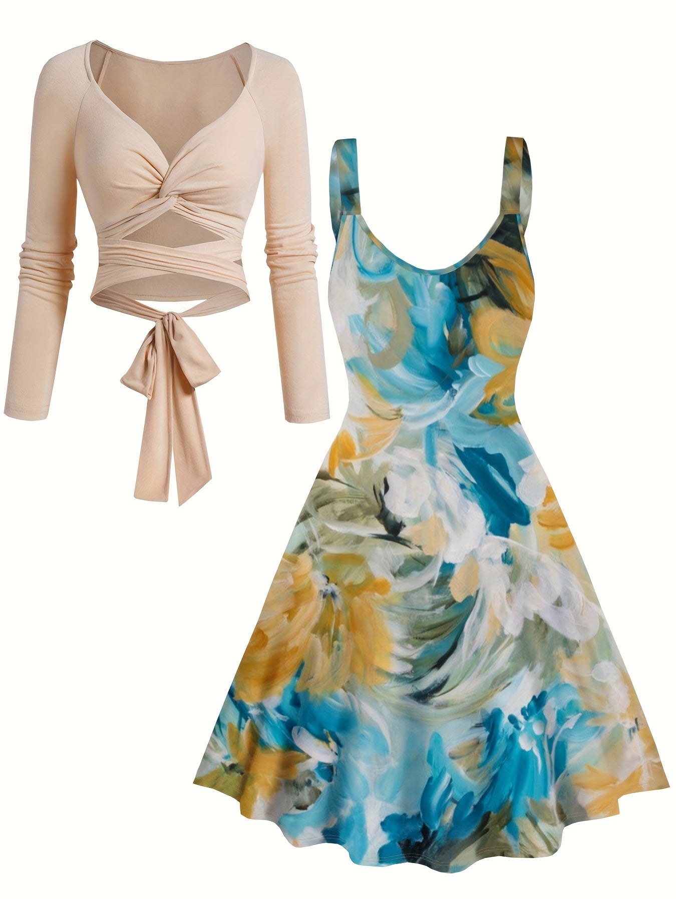 Retro Dress & Solid Set