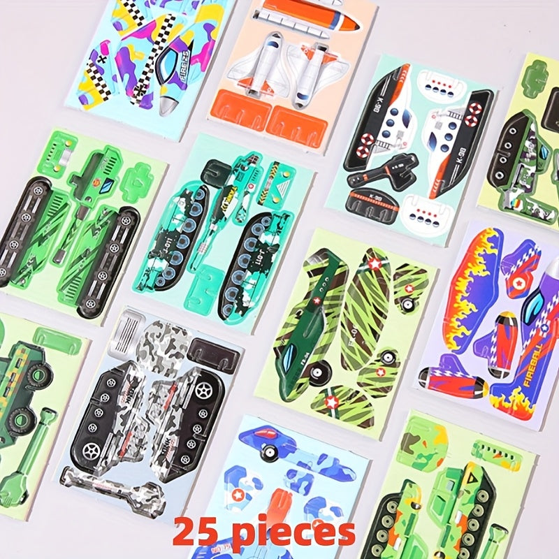25 Pack Kids DIY Puzzle Toy Set - Tank & Airplane Building Blocks - Party Favors
