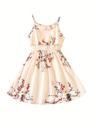 Girls Flower Print Cami Dress Kids Clothing For Party Beach Vacation