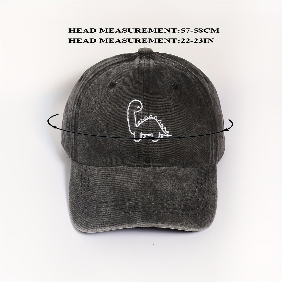 Dinosaur Embroidered Gray Baseball Cap Distressed Dad Hat Adjustable Sun Hats