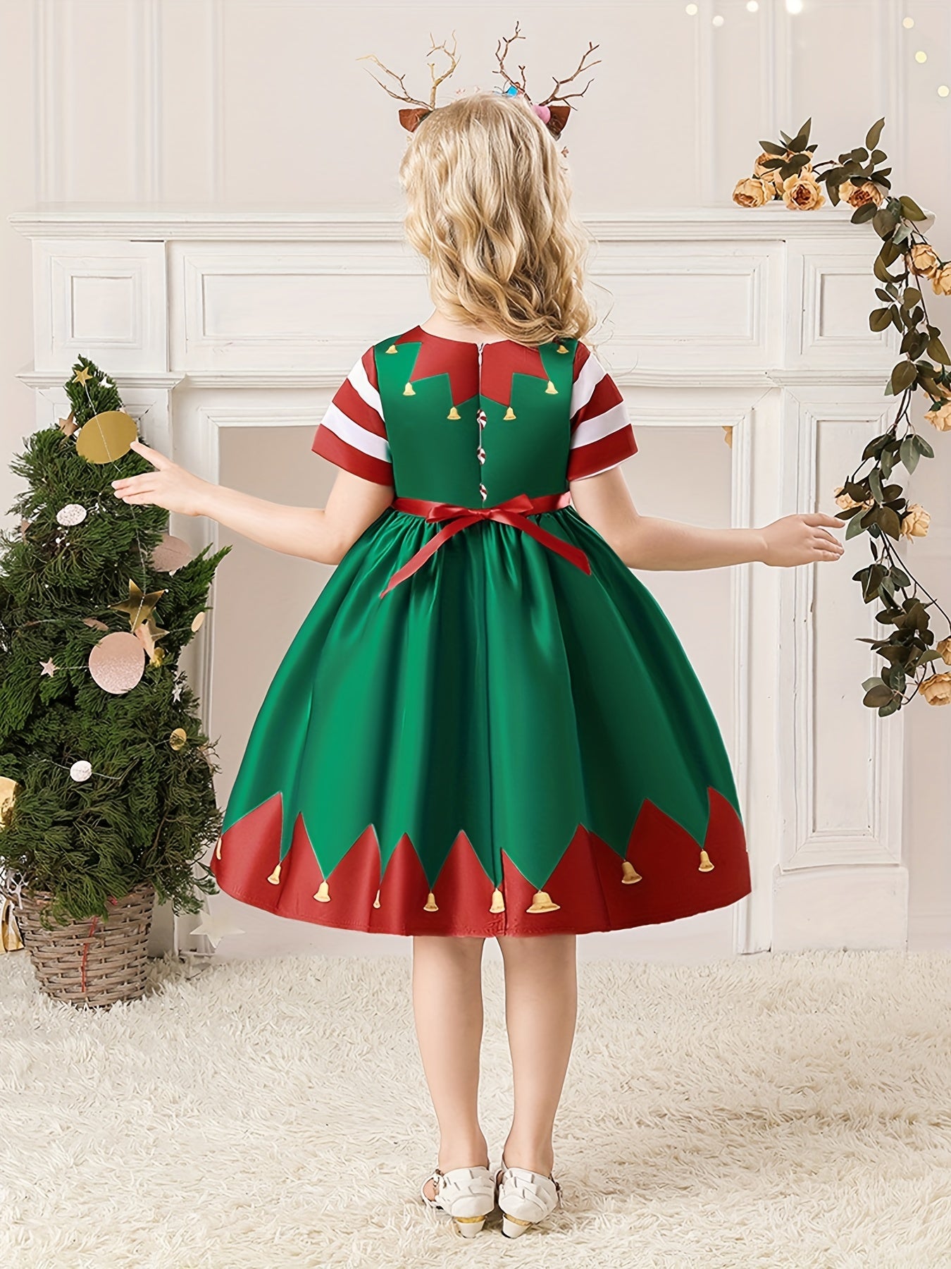 Christmas Princess Dress Short Sleeve A Line Dress Kids Cosplay Costume