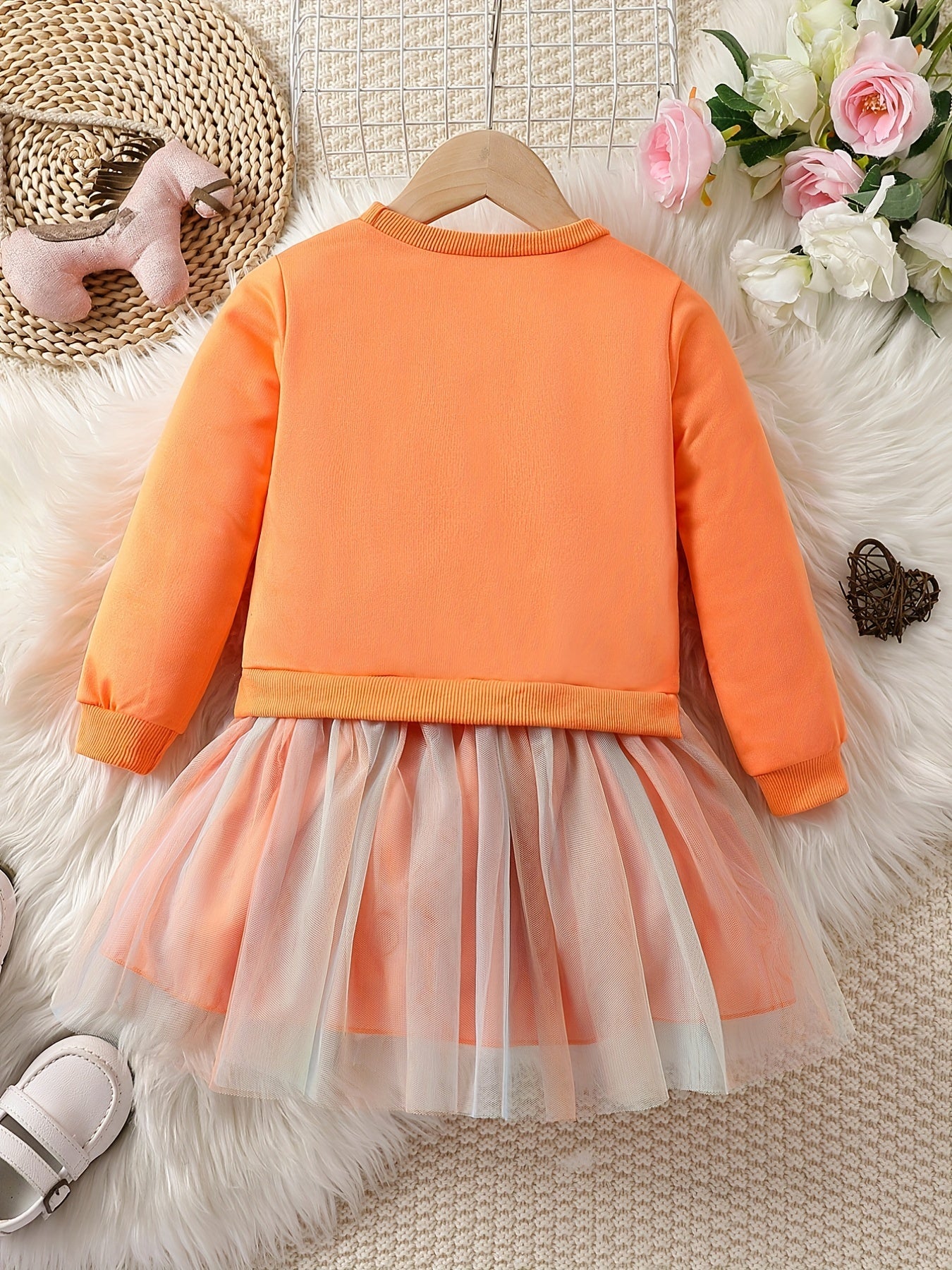Girls Unicorn Long Sleeve Tutu Dress Tulle Stitching Casual Dress