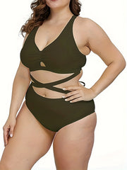 Bikini Set Solid Cross Bra & High Waisted Panty Swimsuit