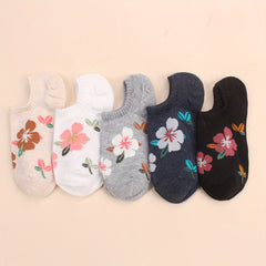 5 Pairs Floral Ankle Socks Mixed Cotton Stockings