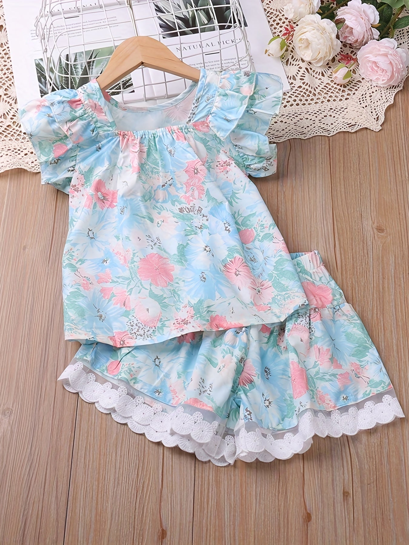 Floral Tank Top & Mesh Shorts Set for Girls