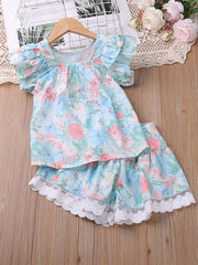 Floral Tank Top & Mesh Shorts Set for Girls