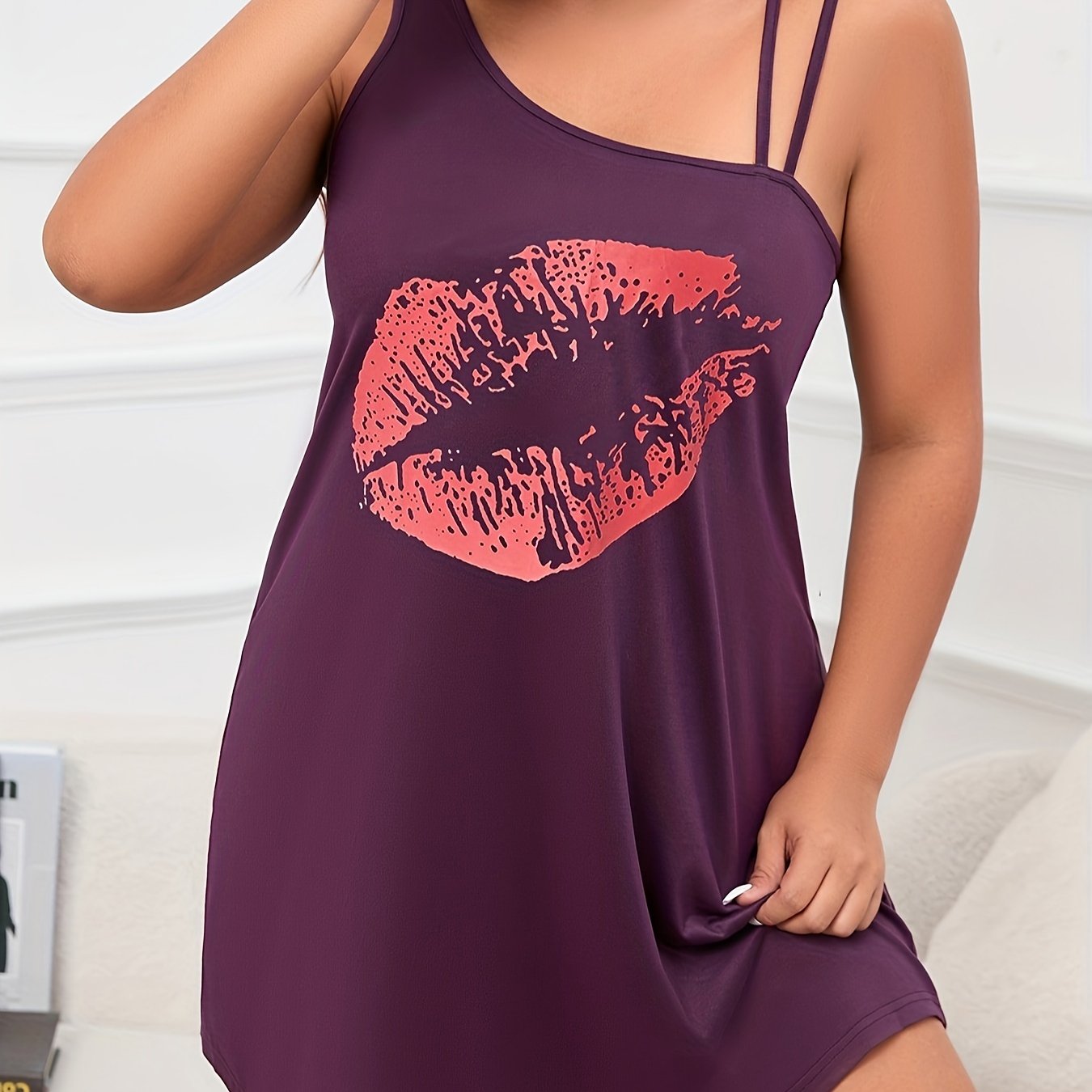 Kiss Print Lounge Dress Cut Out Neck