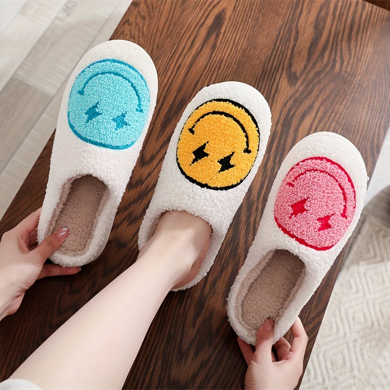 Women's Smile Face Slippers Warm Indoor Fuzzy Shoes Cozy Bedroom Plush Slippers