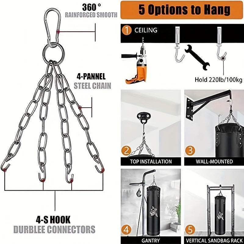 Heavy Duty Boxing Sandbag w/ Hanging Hooks & Guards for Taekwondo Muay Thai