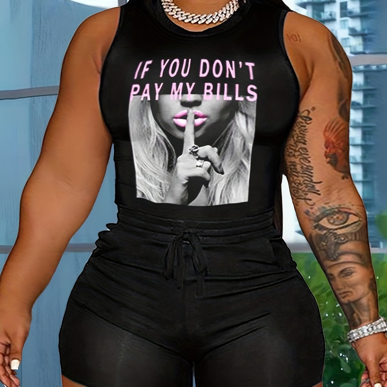 Cartoon Figure Print Tank Top & Shorts Set