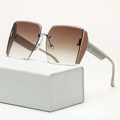 Oversized Square Sunglasses Gradient Lens Rhinestone Decor UV400