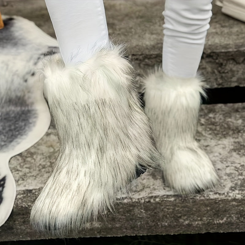 Women's Fleece Lined Snow Boots Slip on Platform Mid Calf Boots
