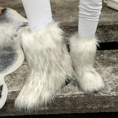 Women's Fleece Lined Snow Boots Slip on Platform Mid Calf Boots