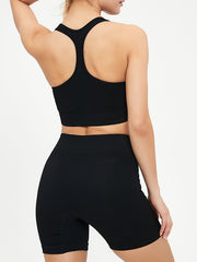 2pcs Yoga Set Ribbed Tank Top & High Waist Shorts
