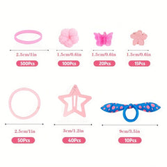 735pcs Colorful Hair Clips & Rings for Baby Girls