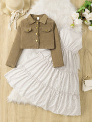Girls Camisole Dress & Coat Set Polka Dot Corduroy Long Sleeve