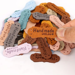 50pcs 10 Colors Leather Labels Microfiber Embossed Crochet Labels