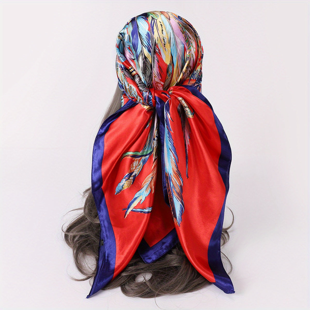 Vintage Feather Print Bandana Boho Silk Shawl Head Wrap Turban