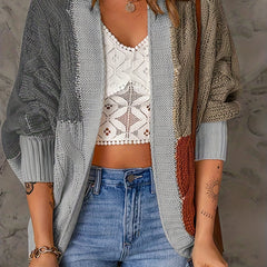 Colorblock Cable Knit Open Front Cardigan