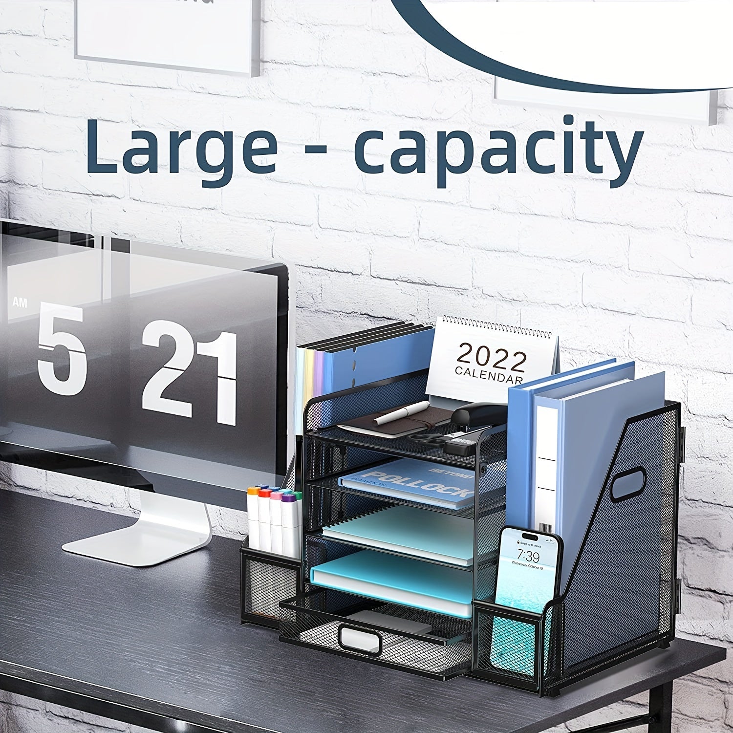 Mesh Desk Organizer 5 Tier with File Holder and Magazine Holder