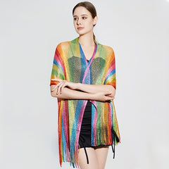 Rainbow Sexy Tassel Shawl Sunproof Mesh Scarf
