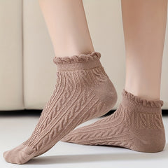 6 Pairs College Style Ruffle Trim Short Socks Women's Stockings