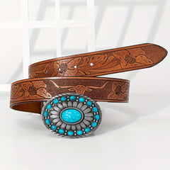 Embossed Leather Belt Vintage Casual Business Belt For Men
