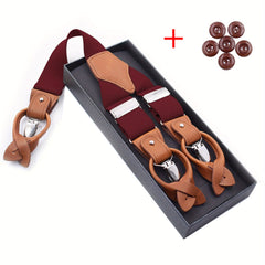 Men's Leather Retro Gentleman Clip Suspenders Pants Harness Clips