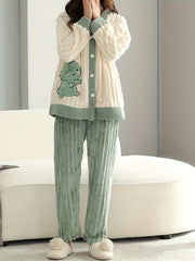 Cartoon Print Plush Pajamas Soft & Warm Women's Sleepwear