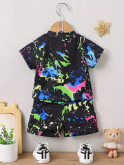 2pcs Infant Boys Ink Graphic T-shirt & Shorts Set for Summer