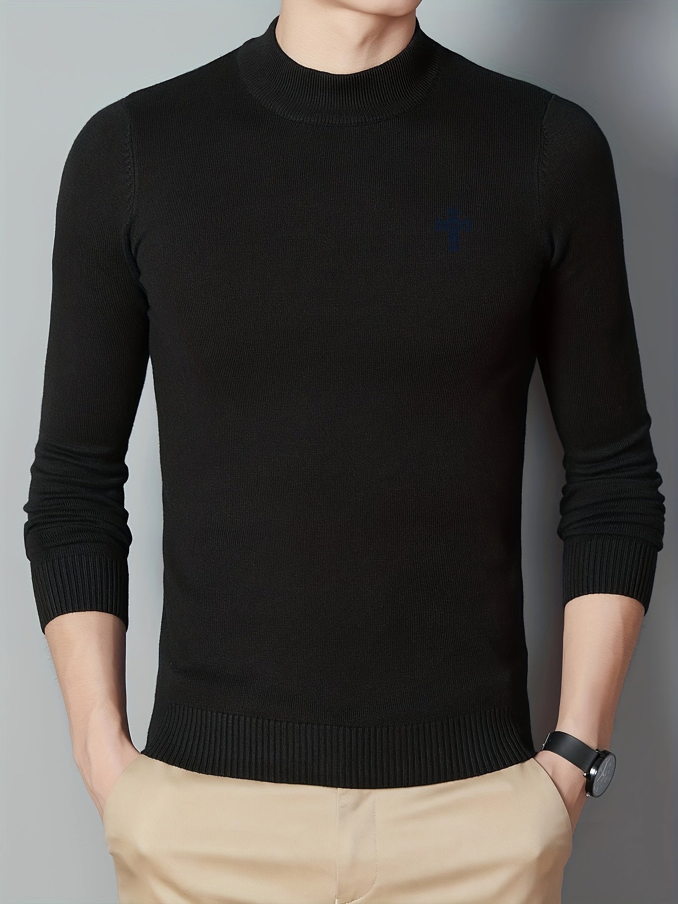 Men's Cross Pattern Knit Sweater Warm Pullover for Fall Winter