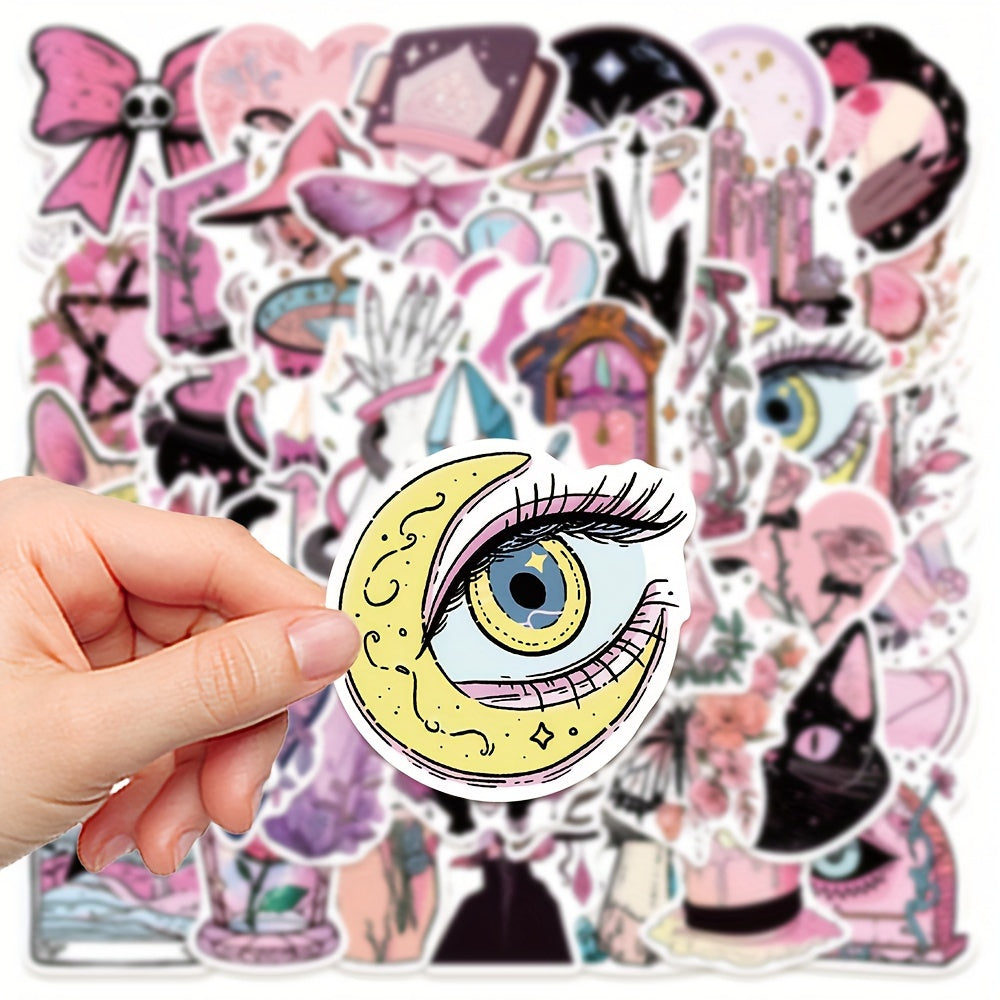 50 Pink Witch Stickers for Luggage Laptop Guitar