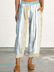 Striped High Rise Wide Leg Crop Pants With Pockets