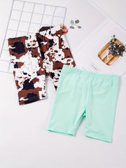 2pcs Toddler Girls Cow Graphic Biker Shorts Set