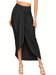 Ruched Split Skirt Vacation Asymmetric High Waist Skirt