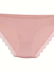 4pcs Lace Ribbed Briefs Women's Lingerie Panties