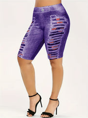 Women's Plus Denim Print High Rise Skinny Shorts