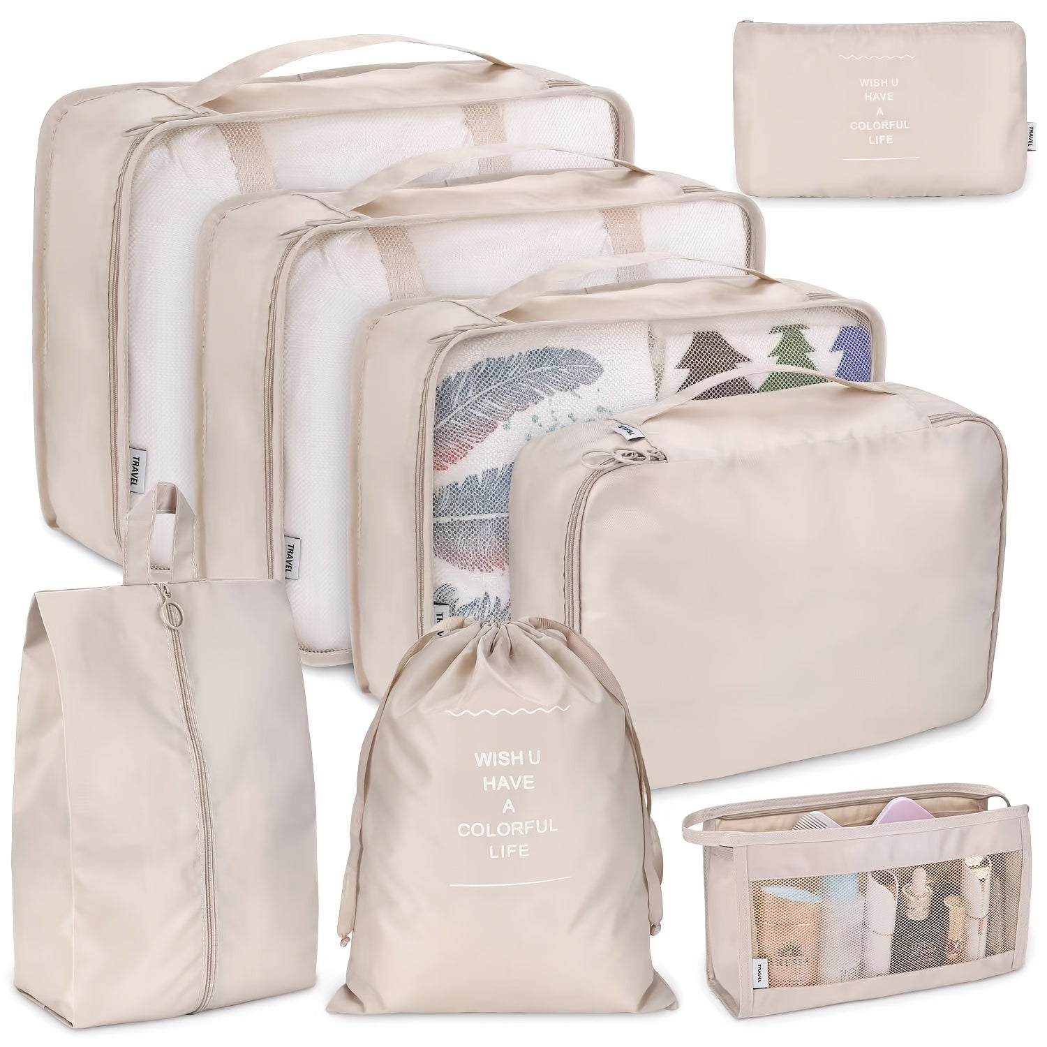 8-Piece Travel Cubes Set Lightweight Luggage Storage with Shoe Bag