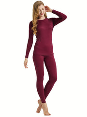 Women's Thermal Underwear Set Crew Neck Tops & Pants Loungewear