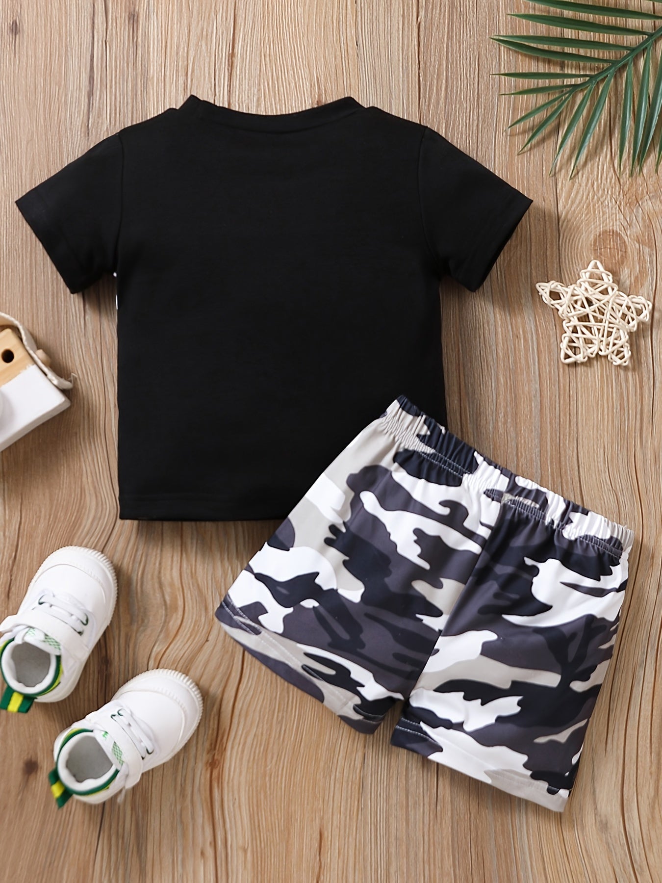 Toddler Boys Block Short Sleeve Top & Shorts Set Camo Print Summer Outfits