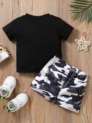 Toddler Boys Block Short Sleeve Top & Shorts Set Camo Print Summer Outfits