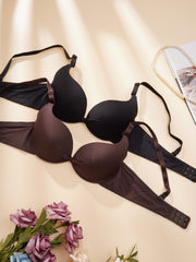 2pcs Solid T Shirt Bras Comfy Push Up Everyday Bra Women's Lingerie
