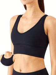 Ribbed Solid Yoga Sports Bra High Stretch Workout Bra Gym Activewear