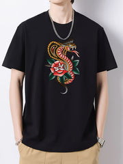 Men's Dragon Flower Pattern Vintage T-Shirt
