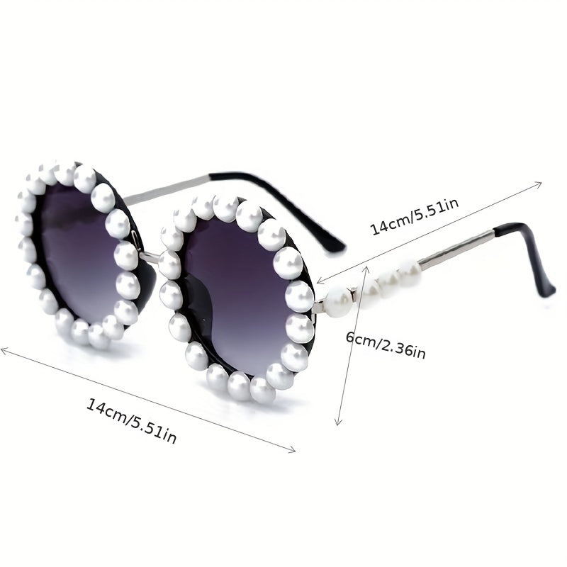 Round Frame Sunglasses Faux Pearl Decor Gradient Lens Glasses UV400