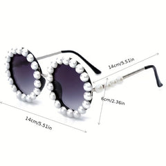 Round Frame Sunglasses Faux Pearl Decor Gradient Lens Glasses UV400