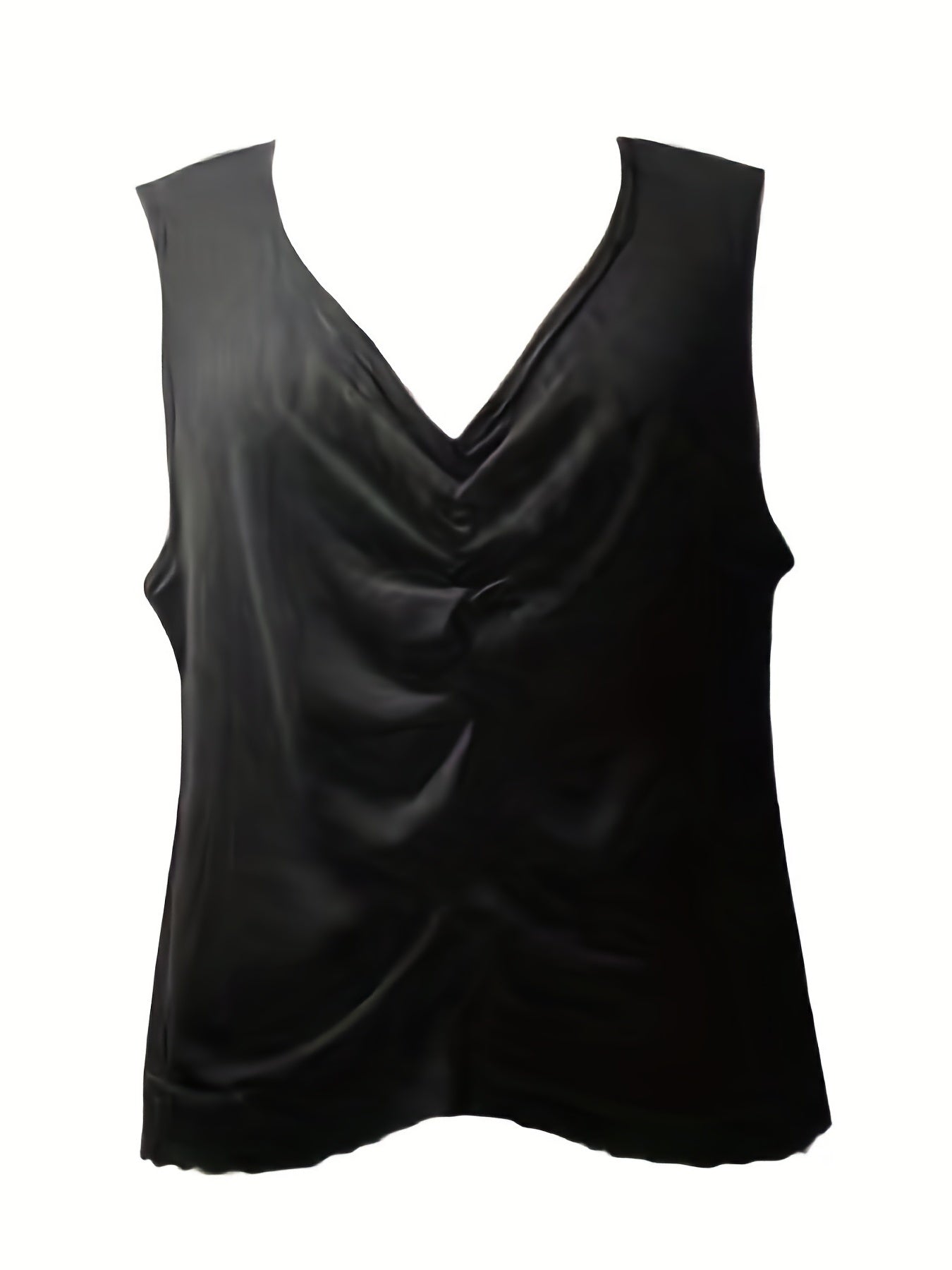 Sexy Tank Top Women's Plus Solid Ruched Front V Neck Medium Stretch