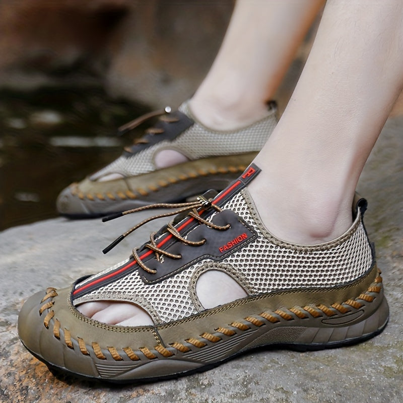 Men's Breathable Mesh Sandals Drawstring Closure Summer Walking Shoes